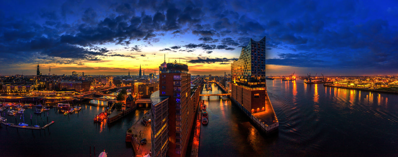 Sunrise in hamburg with view of the elbe philharmonic hall