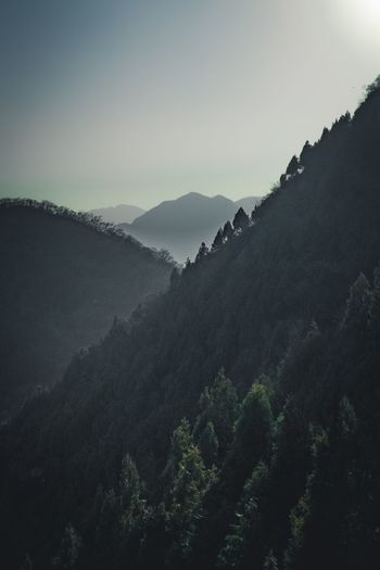 High angle view of mountains against sky