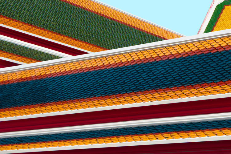 Low angle view of multi colored roof