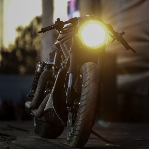 Close-up of motorcycle against blurred background