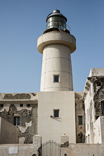 Low angle view of a lighthouse against clear sky