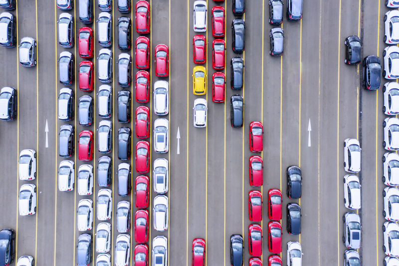 Aerial view of cars on road