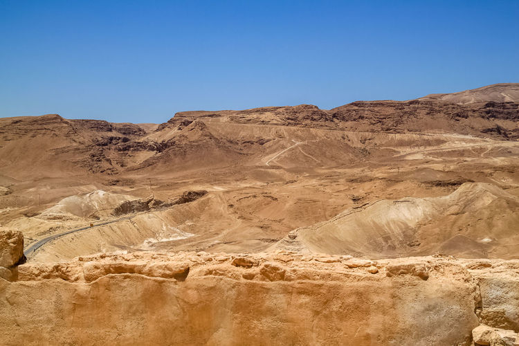 Scenic view of desert against clear sky