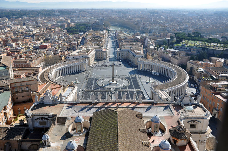 Aerial view of the saint peter's square in vatican city from the dome of the basilica