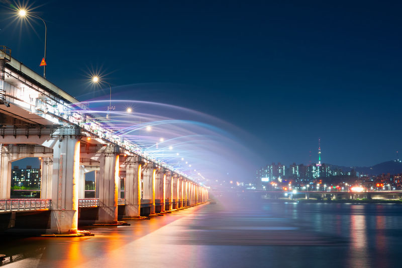 Banpo bridge is beautiful architecture and design during show fountain moving to people and traveler
