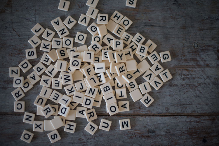 Close-up of alphabet blocks on table