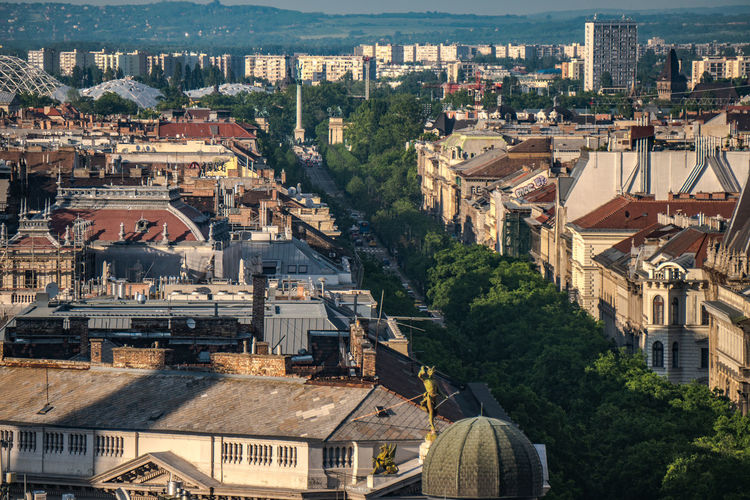 High angle view of buildings in city