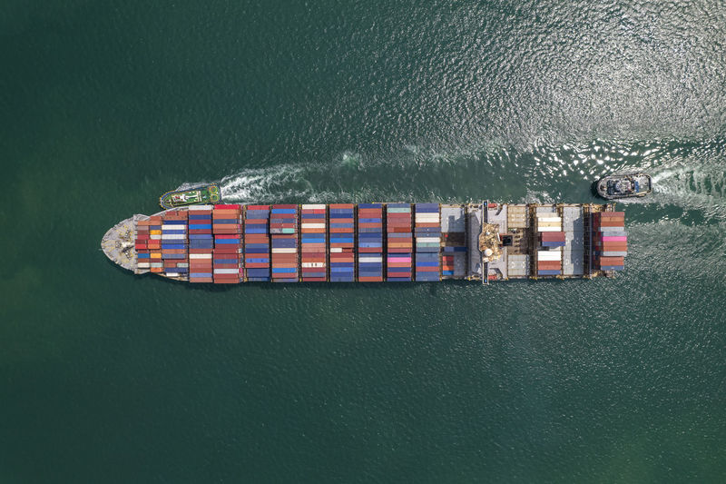 Container ship at sea shore