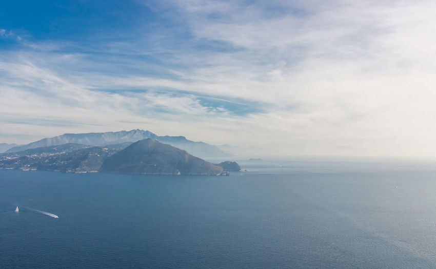 Scenic view of sea in capri island against sky