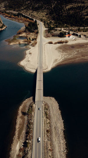 High angle view of road along river