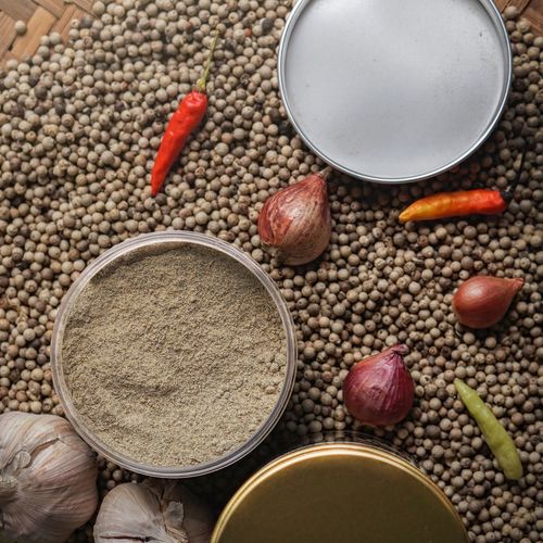 High angle view of spices on table