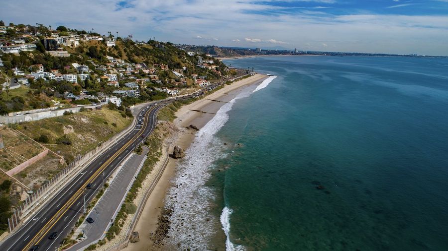 High angle view of california beach against sky