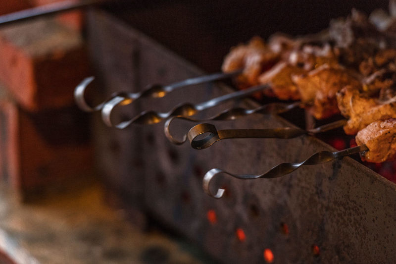 Close-up of food on barbecue 