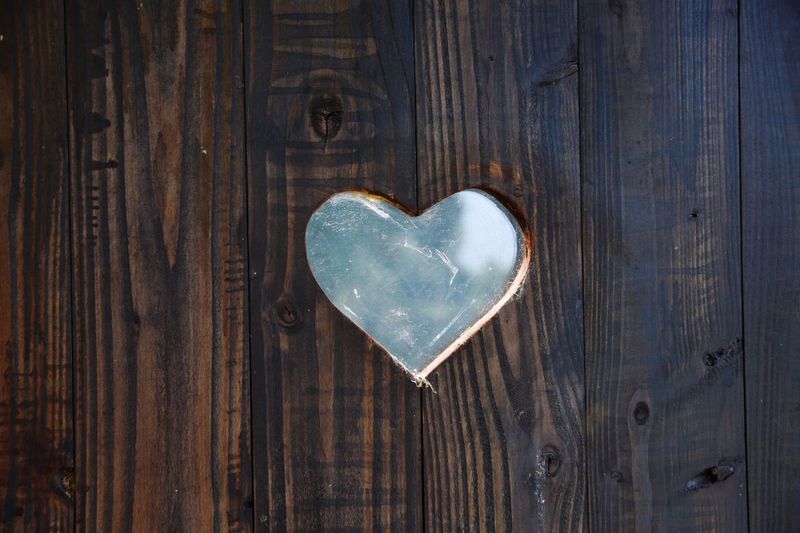 Close-up of heart shape on wooden wall