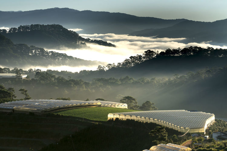 High angle view of mountains against sky