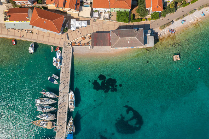Aerial view of martinscica, a town in cres island, the adriatic sea in croatia