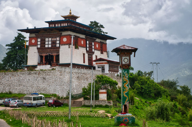 The main building of dechen phodrang, an old buddhist monastery in thimphu, bhutan