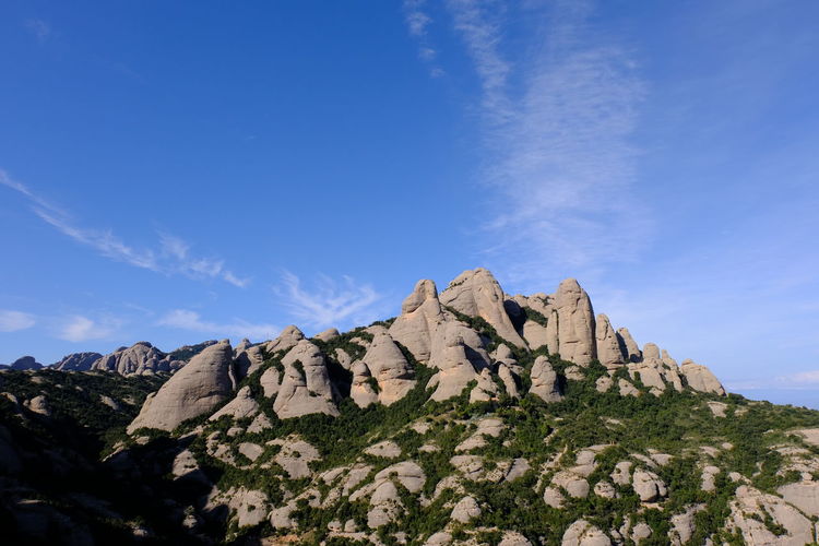 Scenic view of rocky mountains against blue sky