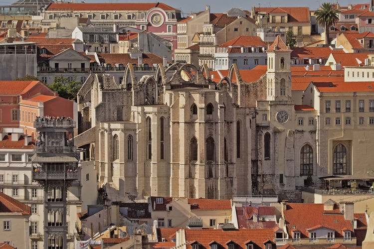 High angle view of buildings in town