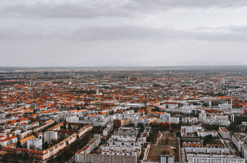 High angle view of townscape against sky