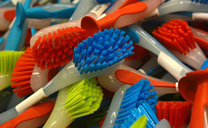 Close-up of colorful brushes