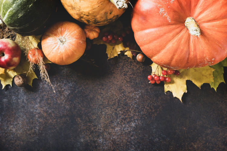 High angle view of pumpkin on table