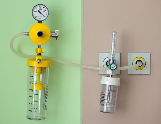 Close-up of hygrometer hanging on wall