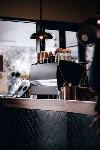 Close-up of coffee machine in cafe