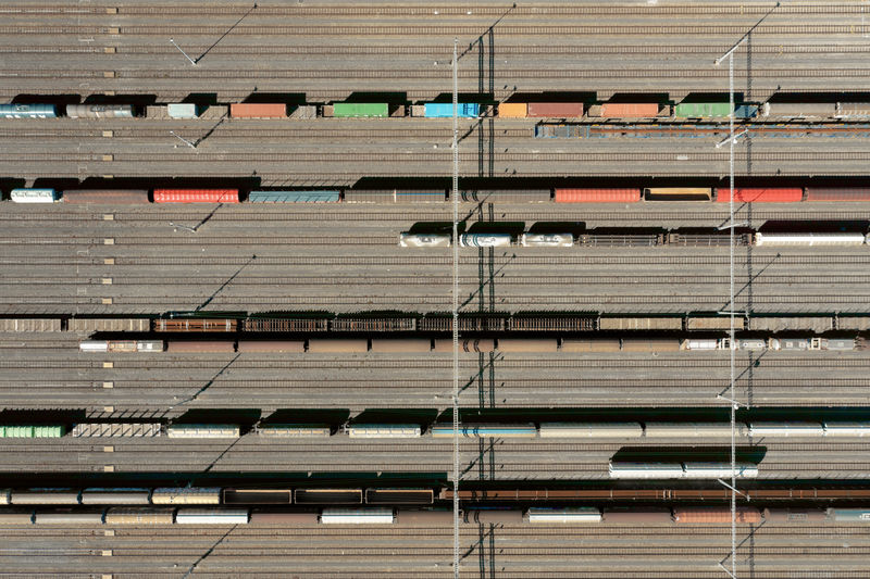 Aerial view of trains art shunting yard