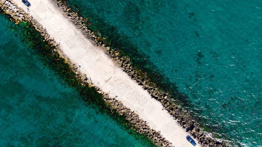 Aerial view of road amidst sea