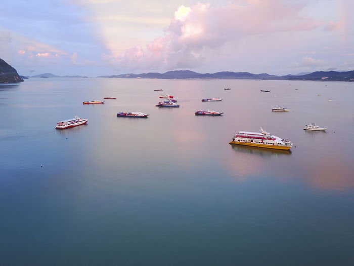 Aerial view of ship and ferry at langkawi