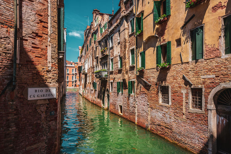 Destroyed houses on a canal in venice