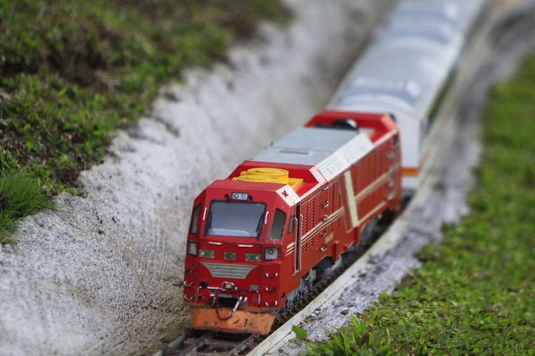 High angle view of train on railroad track