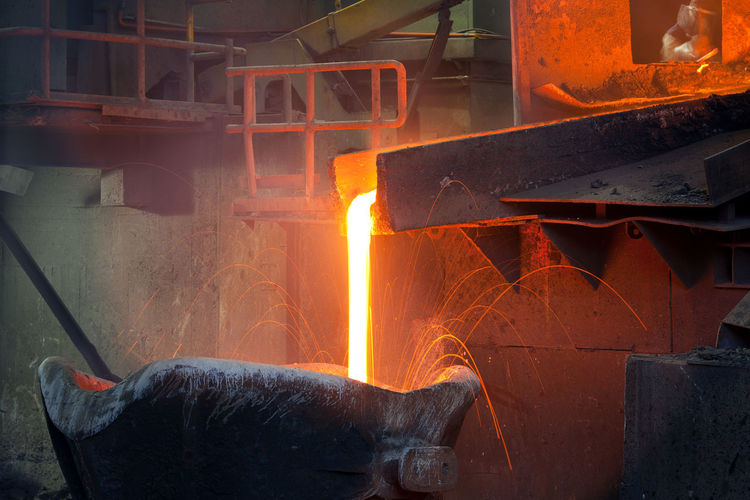 Pouring molten copper at a copper smelter in chile