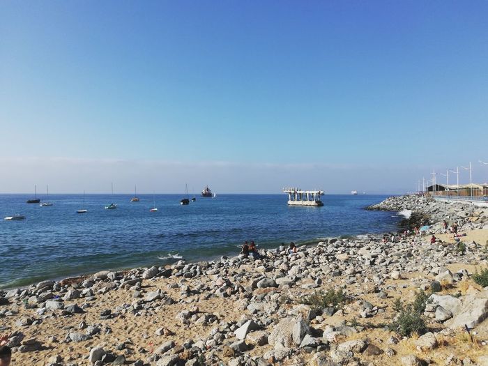 Scenic view of sea against clear sky