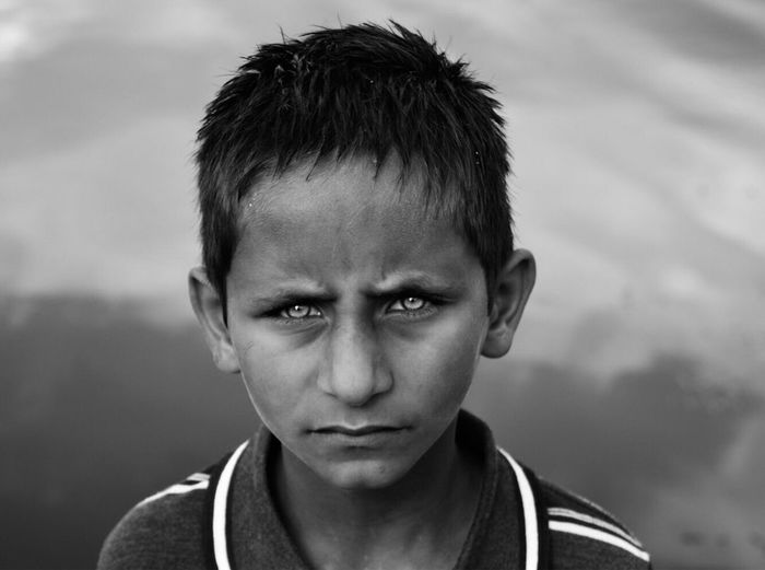 High angle portrait of boy with hazel eyes
