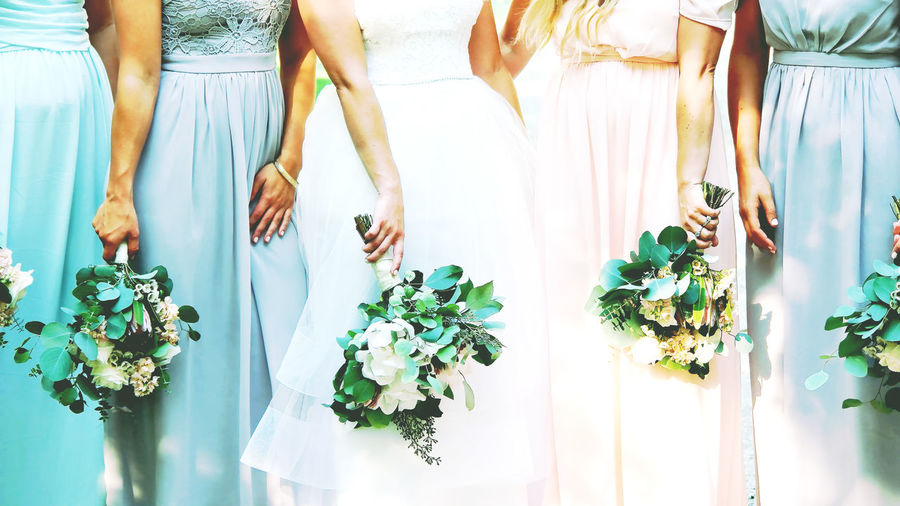 Close-up of bride and bridesmaids