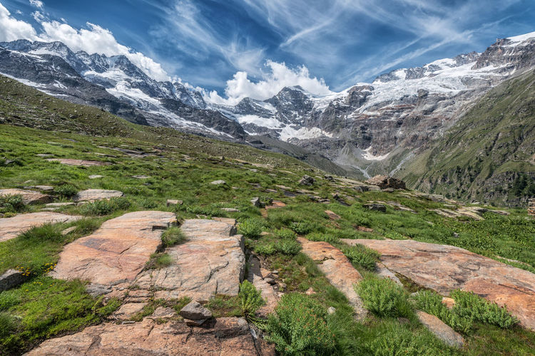 Scenic view of snowcapped mountains against sky