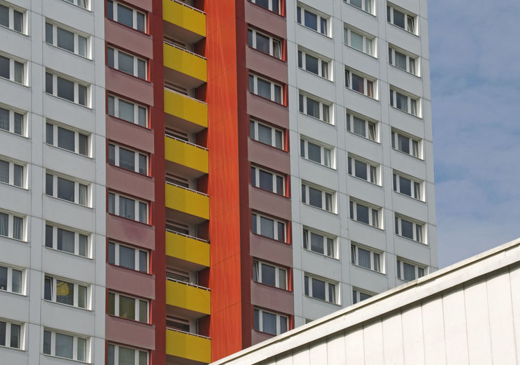 Low angle view of residential building against sky