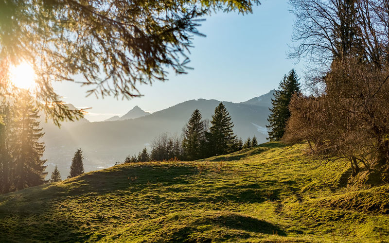 Scenic view of mountains against clear sky in bavarian alps