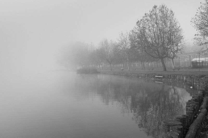 View of lake during foggy weather