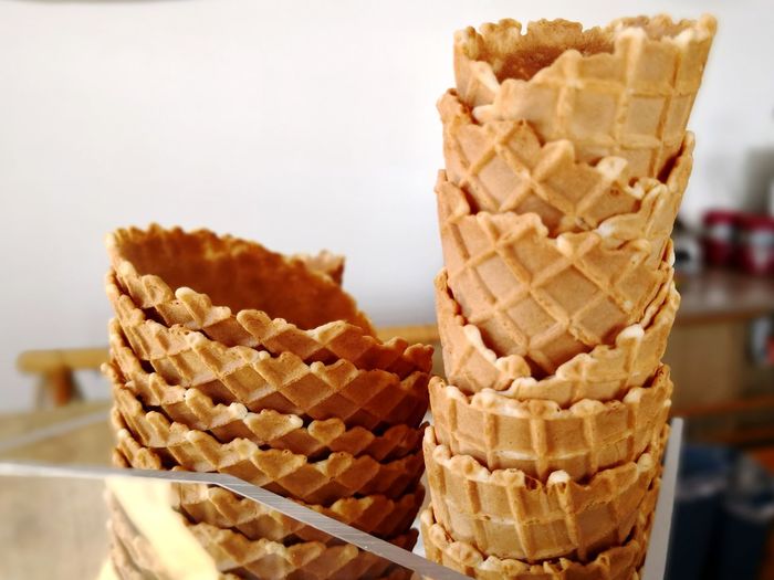 Close-up of stack of ice-cream cones 