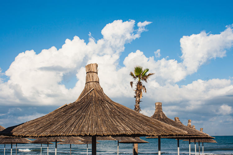 Panoramic view of sea against blue sky