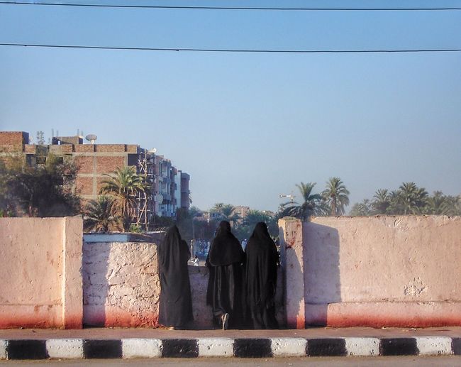 Rear view of women in burka