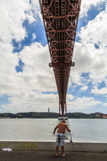Full length of man on bridge over river
