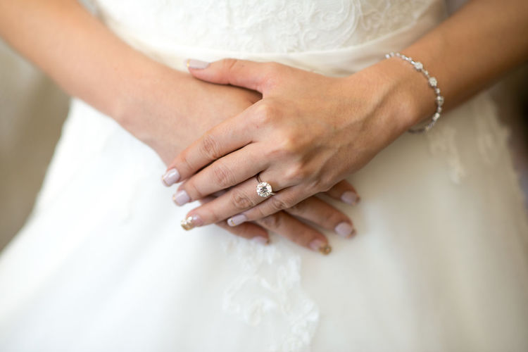 Midsection of bride wearing wedding ring