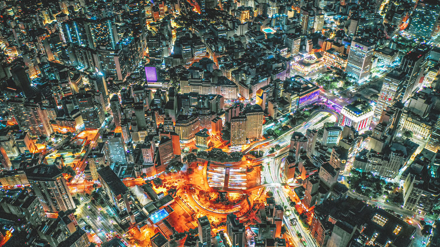Full frame shot of illuminated cityscape at night