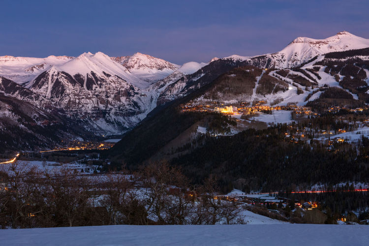 Winter view of the san juan mountains and telluride, colorado.