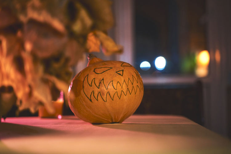 Close-up of pumpkin on table