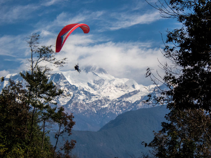 Paragliding tandem over himalayas, pokhara nepal